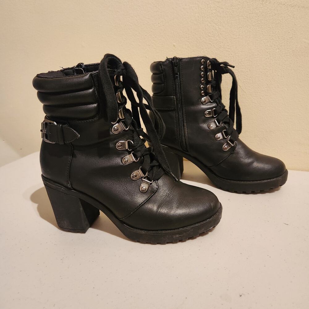MIA Women's Sz 6 Anna Maria Black Lace Up Chunky Moto Ankle Boots Rocker Grunge